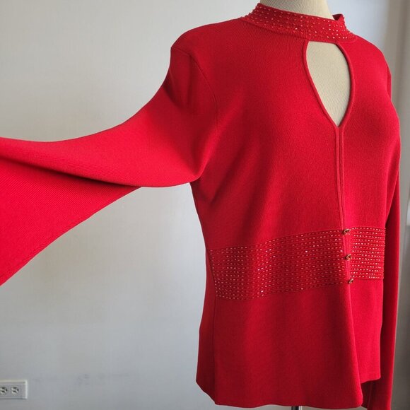 Belldini Women’s Beaded Neck Red Long Sleeve Pullover Sweater (Size: L) - Picture 5 of 11